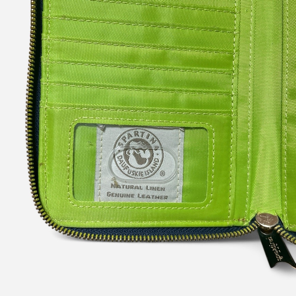 Spartina 449 Wristlet Wallet Brown‎ Leather Colorful Paisley Linen Phone Pocket - Picture 5 of 11